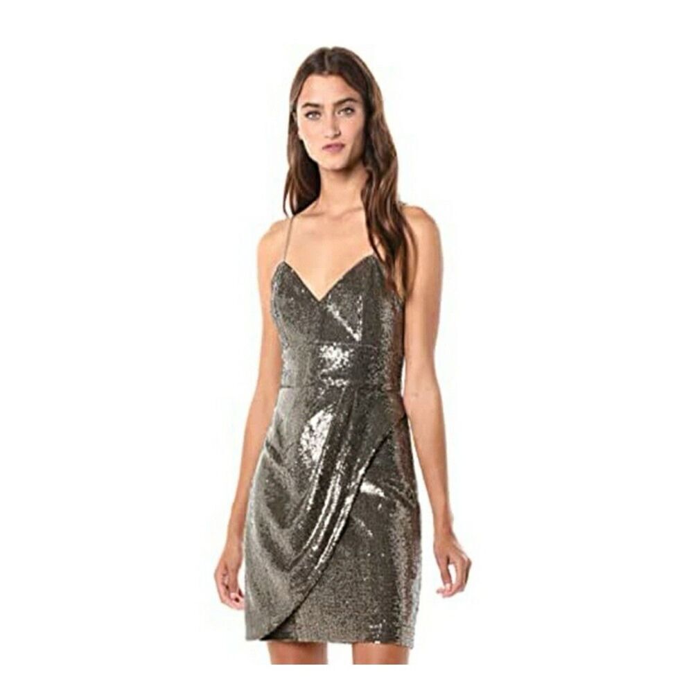 Parker Woman’s Guayana Sleeveless V Neck Cocktail Dress Bronze Sz 6 Y2K Revolve
